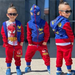 Compleuri-treninguri copii  - Trening cu Spiderman baieti 3piese 1985 negru rosu 2-8ani