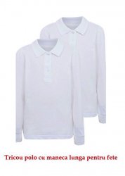 Bluze copii cu maneca lunga  - Tricouri fete polo cu maneca lunga 329 alb 4-14ani