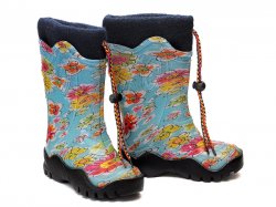 Cizme cauciuc copii  - Cizme fete de cauciuc 4 blue flori 24-39