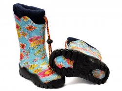 Cizme cauciuc copii  - Cizme fete de cauciuc 4 blue flori 24-39