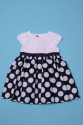 Rochii fete  - Rochie fete cu bust brodat si fusta 1130 albastru buline albe