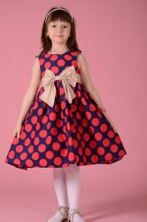Rochii fete - Rochie fete 1302 bleumarin cu buline rosii