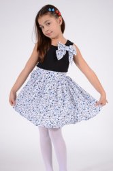 Rochii fete  - Rochi fete 1219 cu blori bluemarin si bust din tricot negru