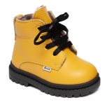 Ghete fete din piele cu blana naturala si talonet AV413 galben 19-30