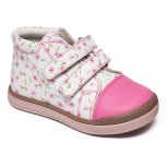 Ghete fete din piele cu talonet AV765 alb fuxia flori 18-30