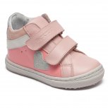 Ghete hokide fete din piele cu talonet 442 roz alb arg 18-25