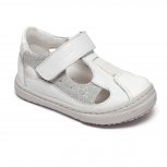 Sandale hokide fete din piele cu talonet 139 alb arg 18-25