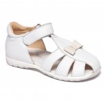 Sandalute fete din piele cu talonet AV42 alb funda 18-30